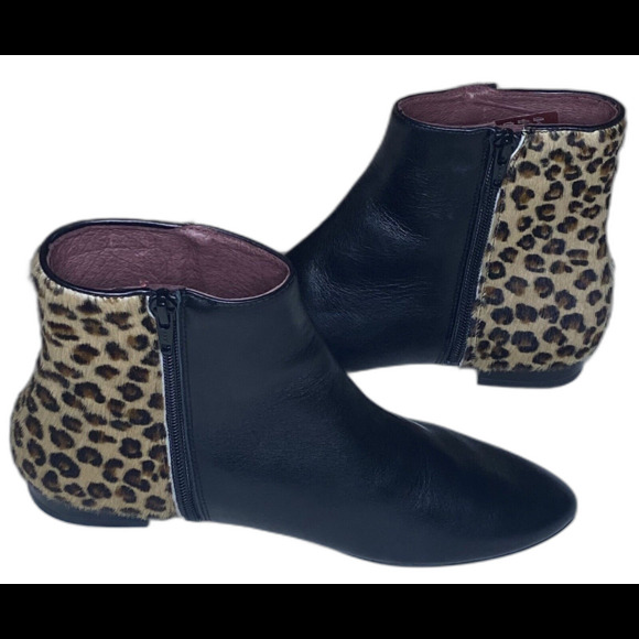 SABRINAS Ankle Boots Leather Calf Hair Fur Leopard Spain Womens 38 US 7.5 Black - Picture 6 of 9